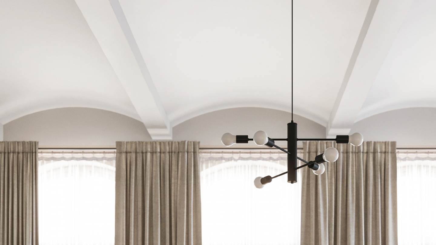 Suspension en métal noir 6 ampoules - 85 cm - Duomo Suspension en métal noir 6 ampoules - 85 cm - Duomo