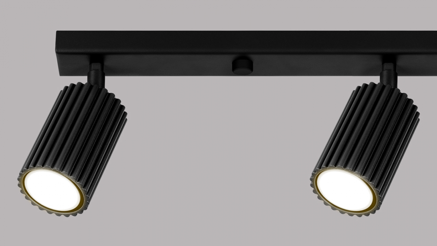 Plafonnier linéaire en aluminium cannelé 4 ampoules noir - Karbon Plafonnier linéaire en aluminium cannelé 4 ampoules noir - Karbon