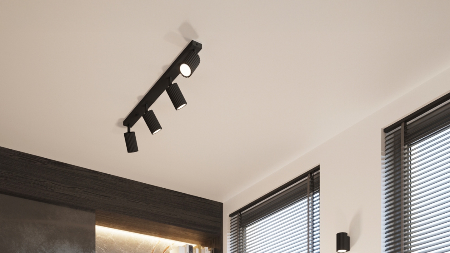 Plafonnier linéaire en aluminium cannelé 4 ampoules noir - Karbon Plafonnier linéaire en aluminium cannelé 4 ampoules noir - Karbon