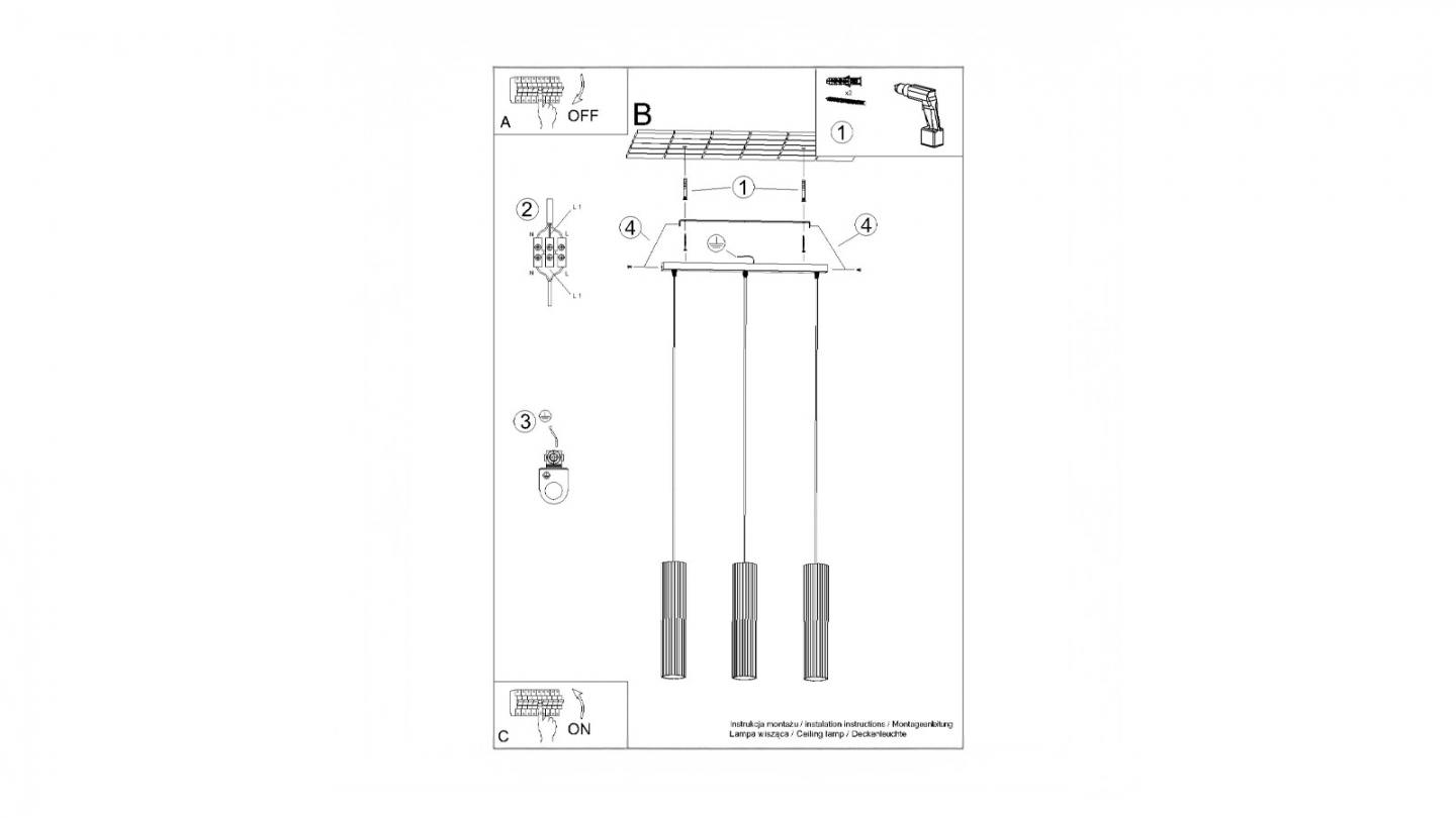 Suspension en aluminium cannelé 3 ampoules - Karbon Suspension en aluminium cannelé 3 ampoules - Karbon