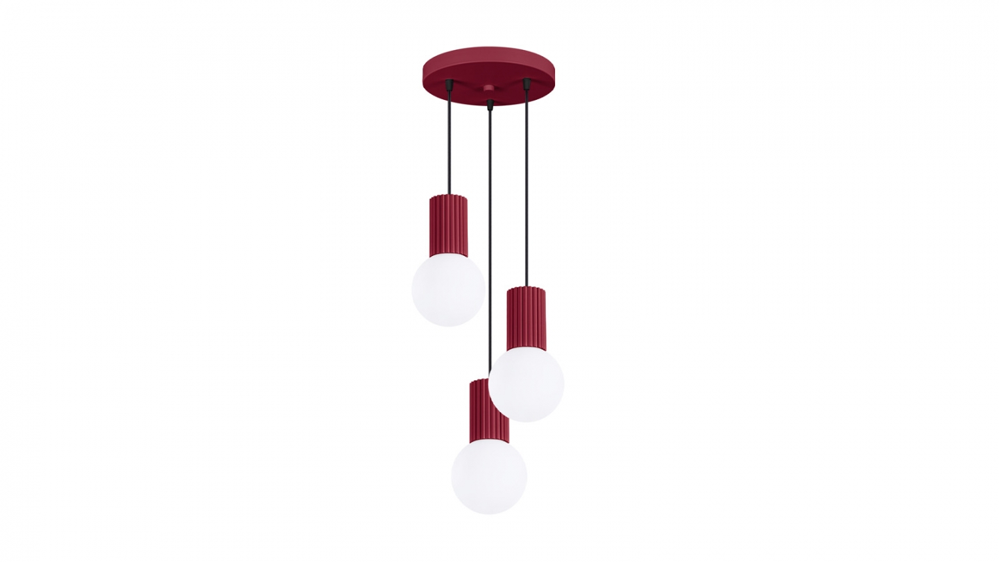 Suspension en aluminium cannelé 3 ampoules bordeaux - Halo