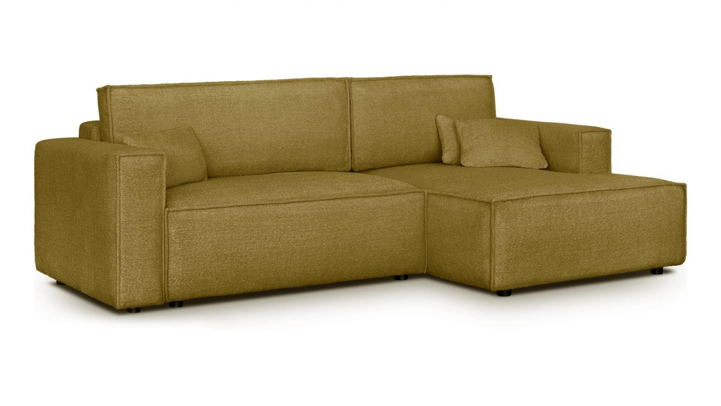 Canapé d'angle à droite convertible 3 places en tissu bouclé jaune moutarde - Asti