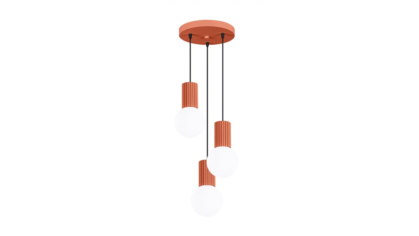 Suspension en aluminium cannelé 3 ampoules terracotta - Halo Suspension en aluminium cannelé 3 ampoules terracotta - Halo