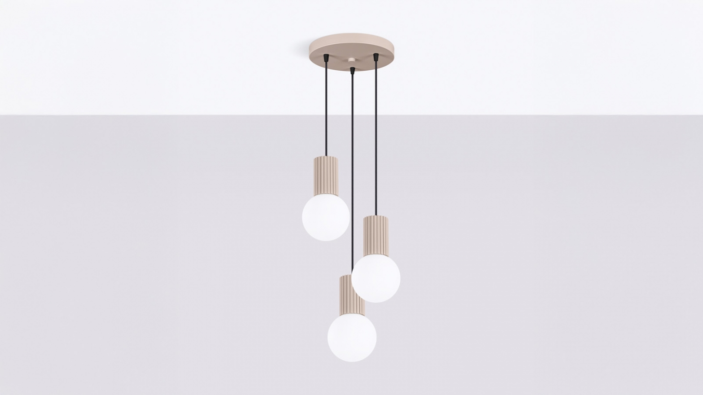 Suspension en aluminium cannelé 3 ampoules taupe - Halo Suspension en aluminium cannelé 3 ampoules taupe - Halo