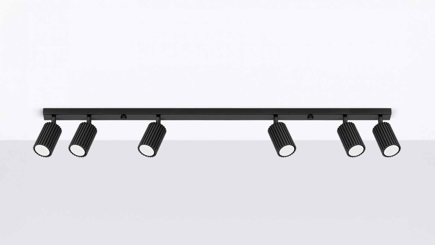 Plafonnier linéaire en aluminium cannelé 6 ampoules noir - Karbon Plafonnier linéaire en aluminium cannelé 6 ampoules noir - Karbon