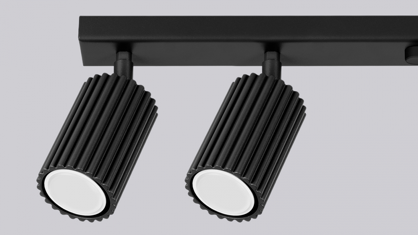 Plafonnier linéaire en aluminium cannelé 6 ampoules noir - Karbon Plafonnier linéaire en aluminium cannelé 6 ampoules noir - Karbon