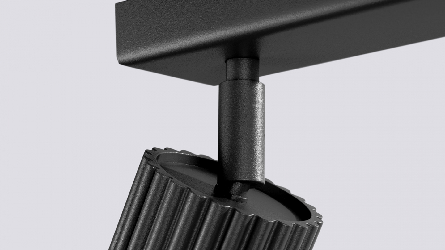 Plafonnier linéaire en aluminium cannelé 6 ampoules noir - Karbon Plafonnier linéaire en aluminium cannelé 6 ampoules noir - Karbon