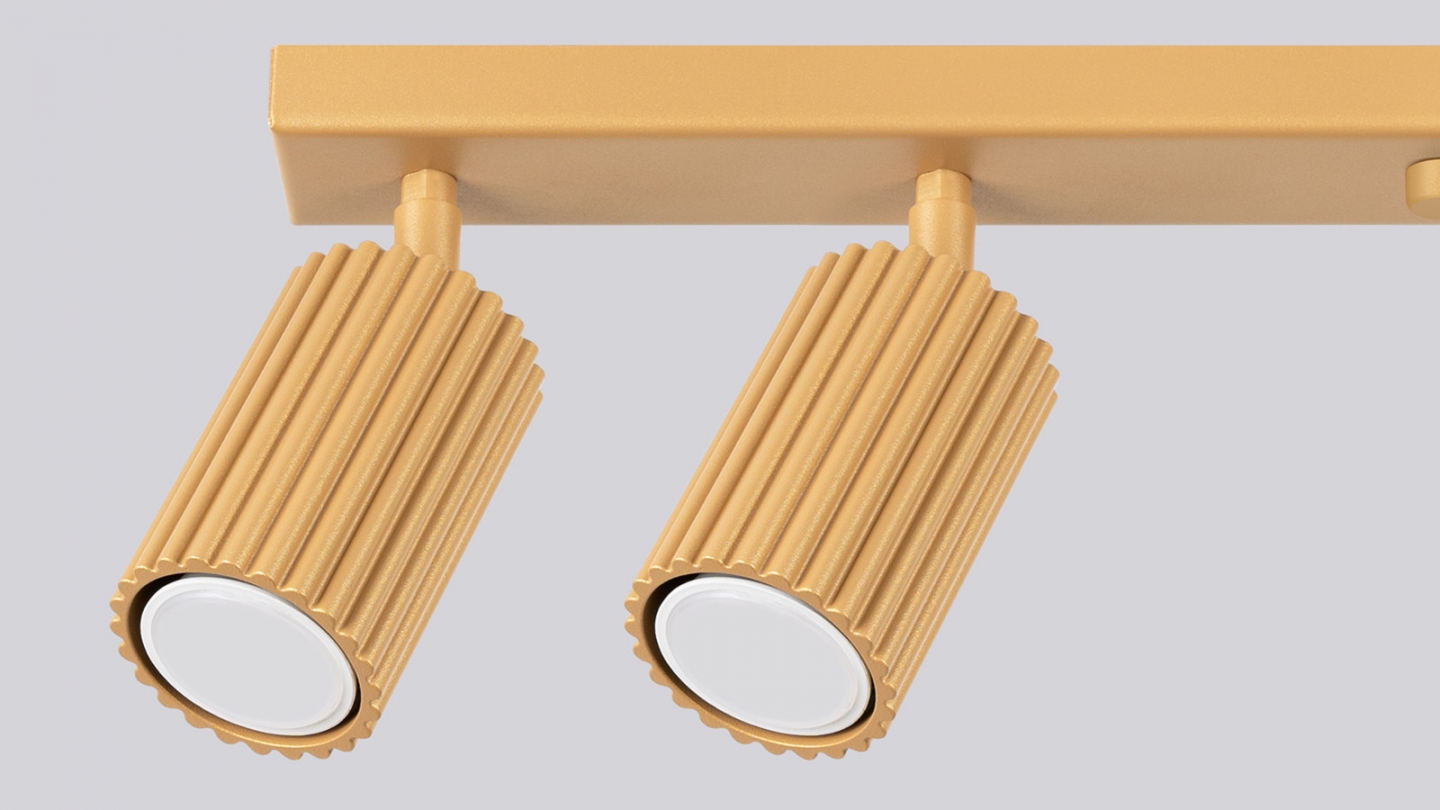 Plafonnier linéaire en aluminium cannelé 6 ampoules or - Karbon Plafonnier linéaire en aluminium cannelé 6 ampoules or - Karbon