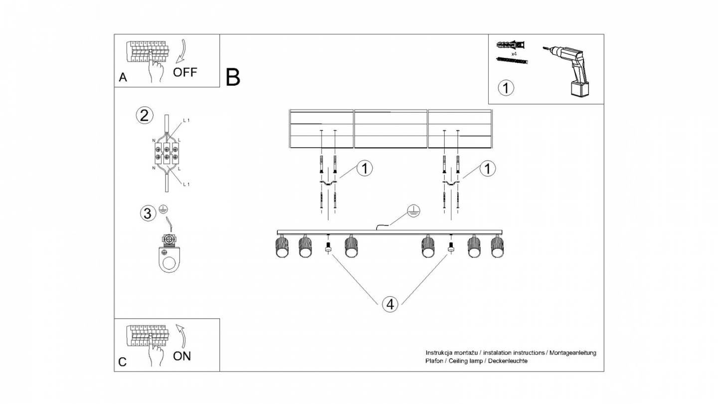 Plafonnier linéaire en aluminium cannelé 6 ampoules or - Karbon Plafonnier linéaire en aluminium cannelé 6 ampoules or - Karbon