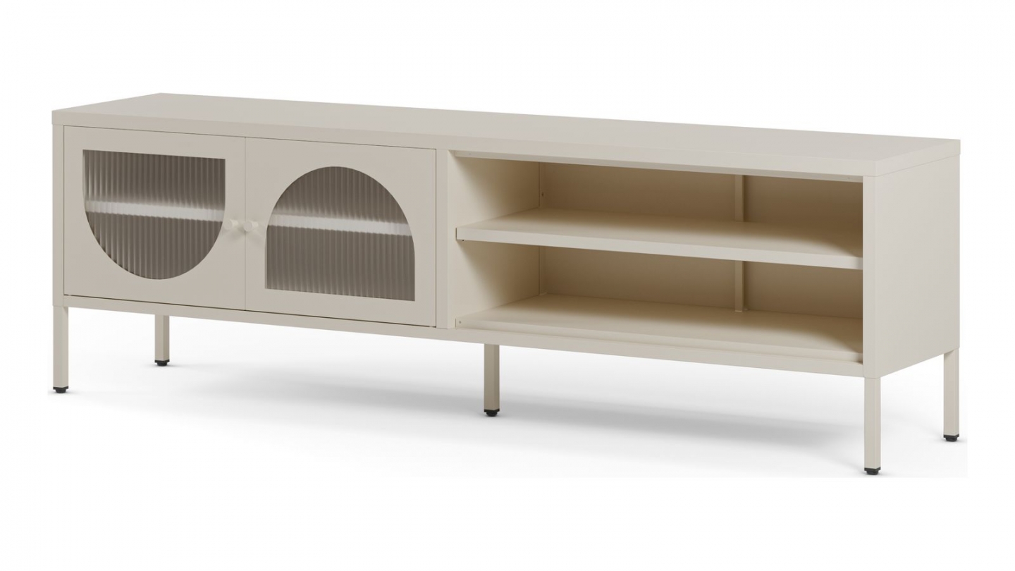 Meuble TV 2 portes 2 niches en métal beige 160 cm - Ysia