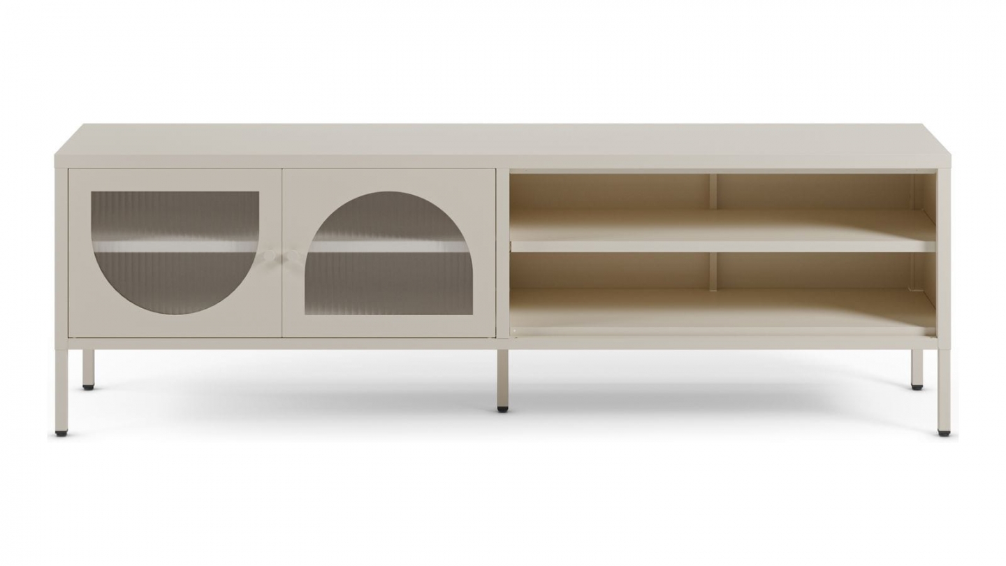 Meuble TV 2 portes 2 niches en métal beige 160 cm - Ysia