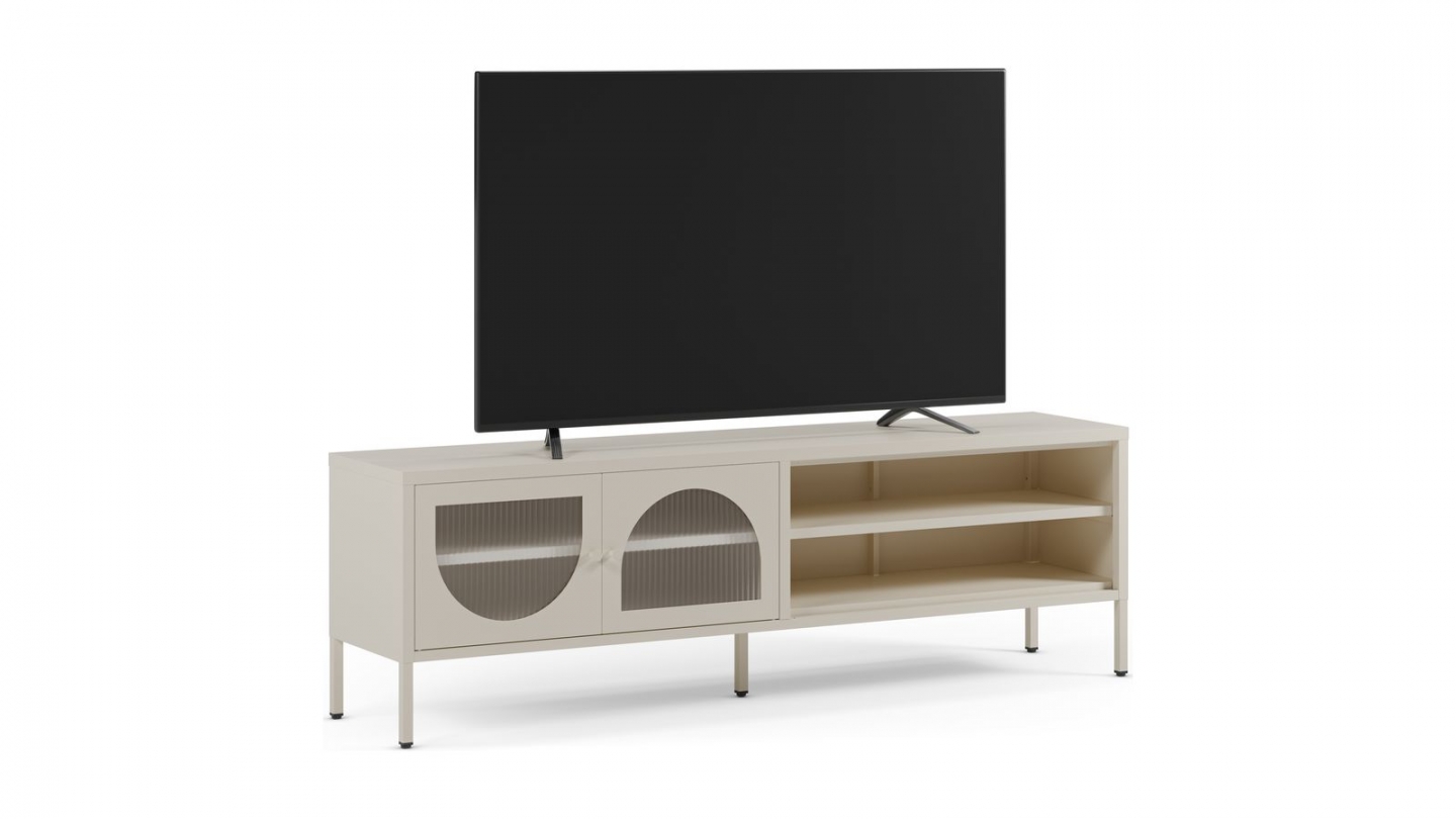 Meuble TV 2 portes 2 niches en métal beige 160 cm - Ysia
