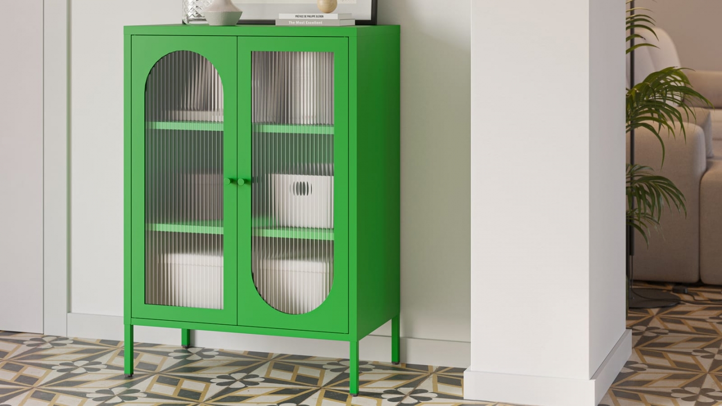 Buffet 2 portes en métal vert électrique 70 cm - Ysia