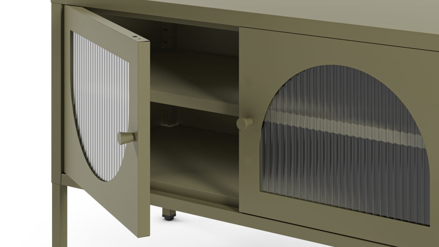 Meuble TV 2 portes 2 niches en métal vert 160 cm - Ysia