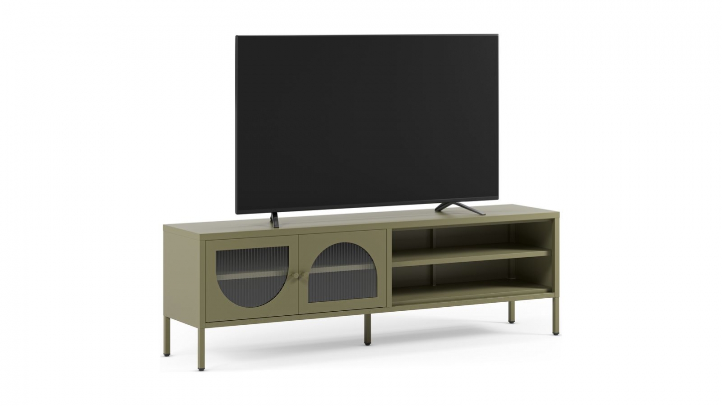Meuble TV 2 portes 2 niches en métal vert 160 cm - Ysia