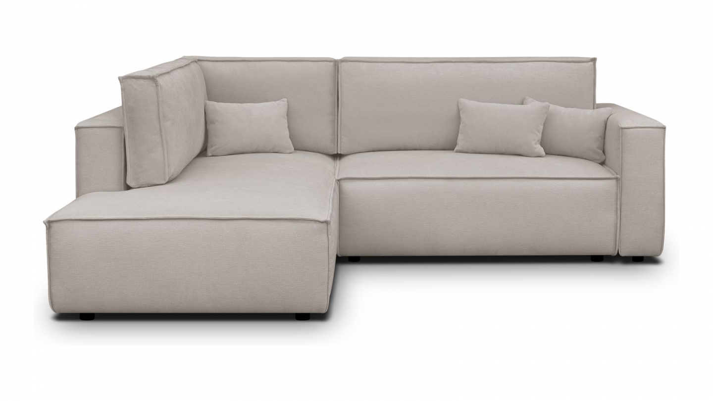 Canapé d'angle ouvert à gauche convertible 3 places en tissu chenille taupe - Emma