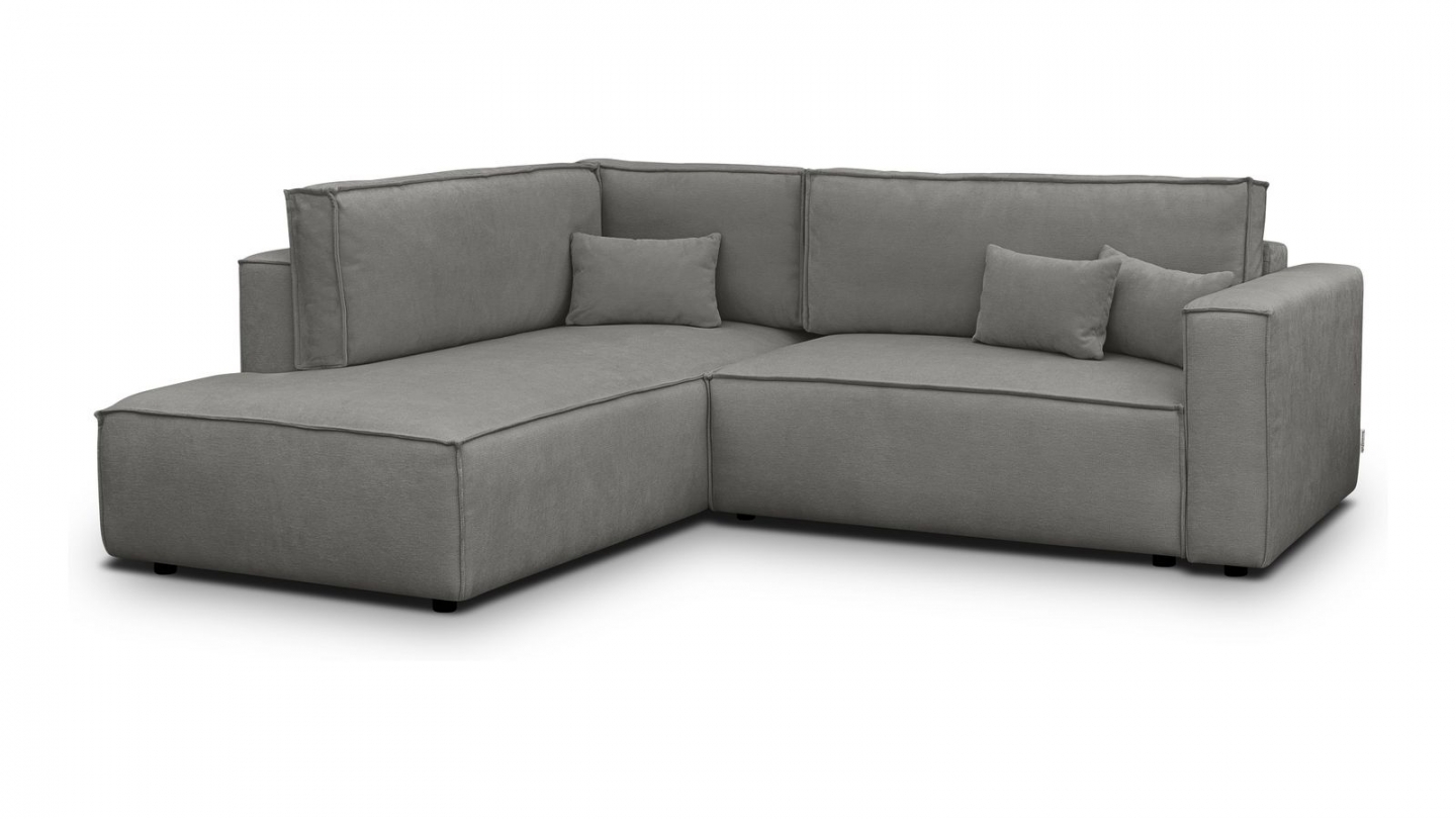 Canapé d'angle ouvert à gauche convertible 3 places en tissu chenille gris - Emma