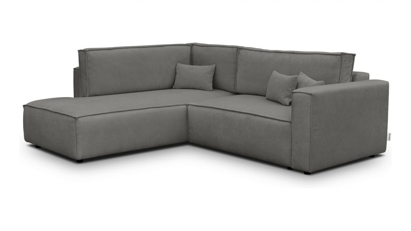 Canapé d'angle ouvert à gauche convertible 3 places en tissu chenille gris - Emma