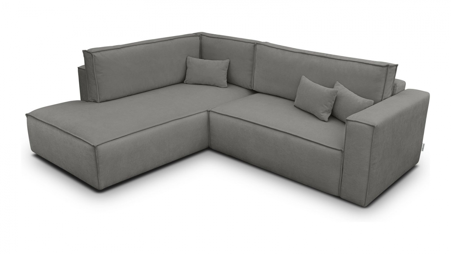 Canapé d'angle ouvert à gauche convertible 3 places en tissu chenille gris - Emma