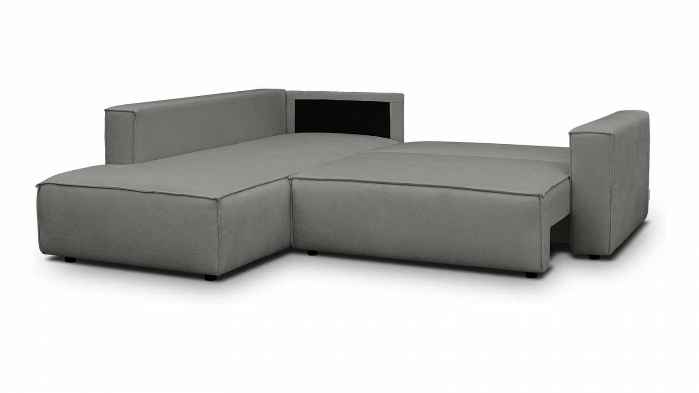 Canapé d'angle ouvert à gauche convertible 3 places en tissu chenille gris - Emma