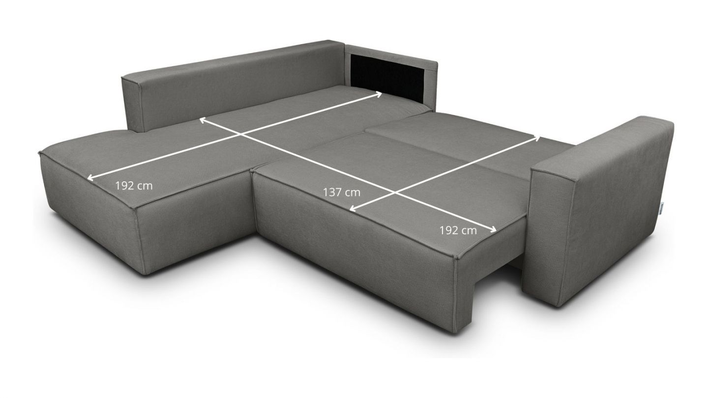 Canapé d'angle ouvert à gauche convertible 3 places en tissu chenille gris - Emma