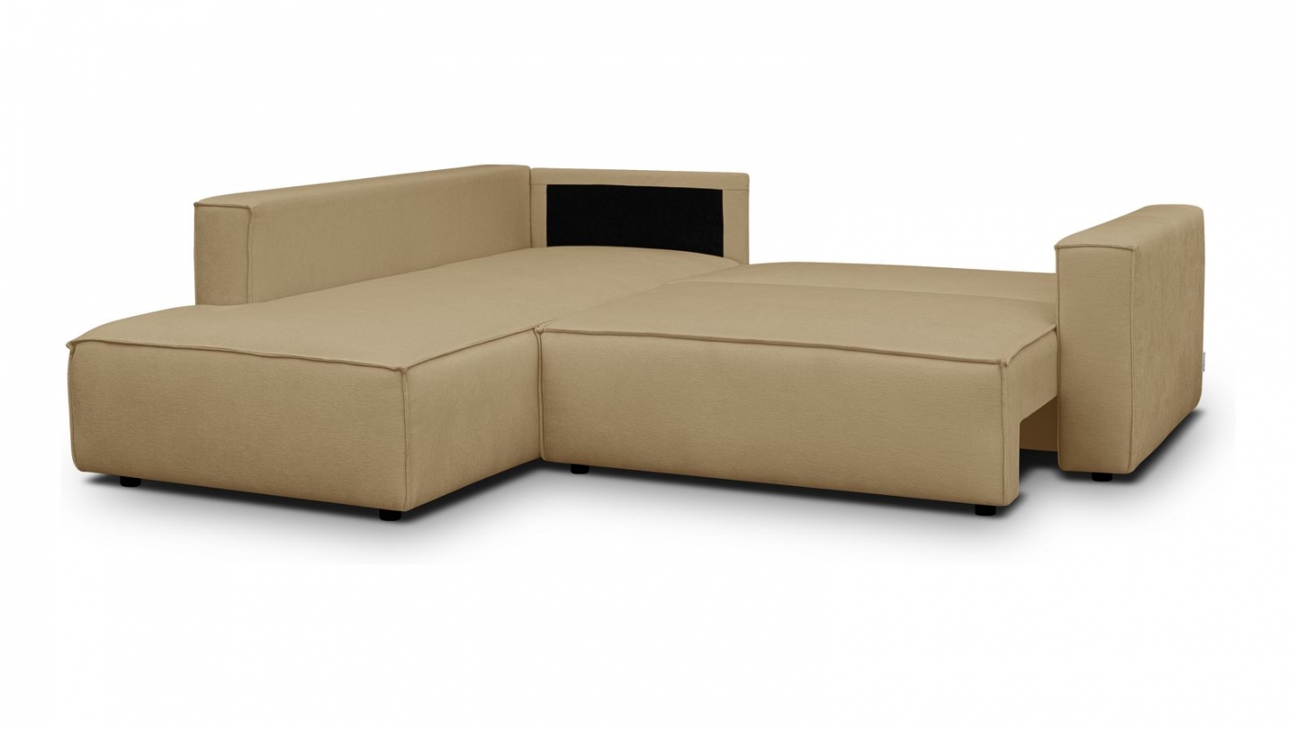 Canapé d'angle ouvert à gauche convertible 3 places en tissu chenille miel - Emma