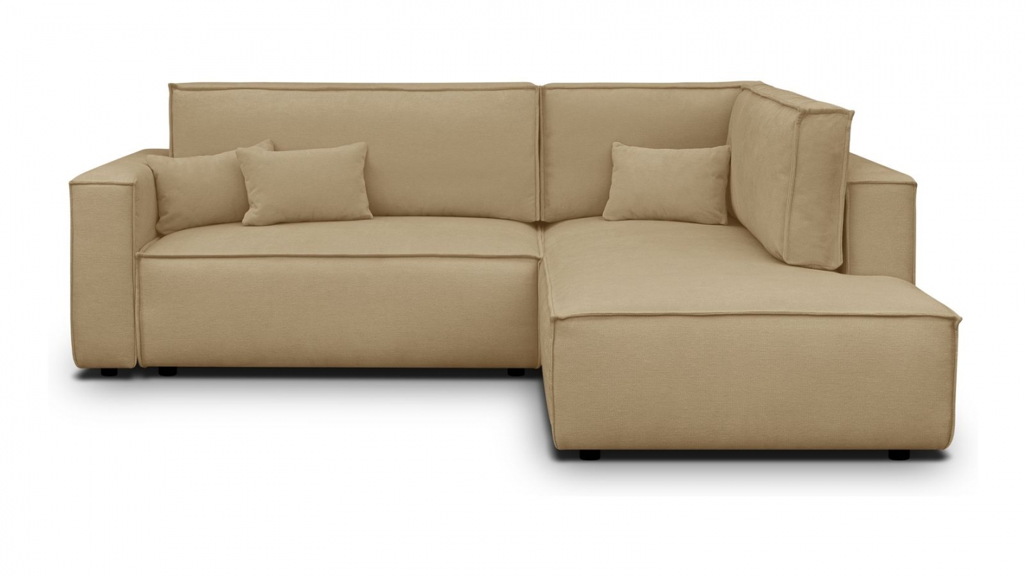 Canapé d'angle ouvert à droite convertible 3 places en tissu chenille miel - Emma Canapé d'angle ouvert à droite convertible 3 places en tissu chenille miel - Emma