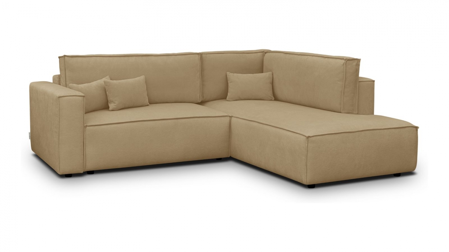 Canapé d'angle ouvert à droite convertible 3 places en tissu chenille miel - Emma Canapé d'angle ouvert à droite convertible 3 places en tissu chenille miel - Emma