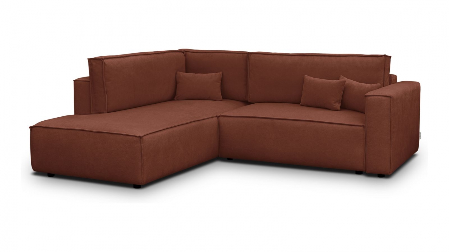 Canapé d'angle ouvert à gauche convertible 3 places en tissu chenille rouille foncé - Emma