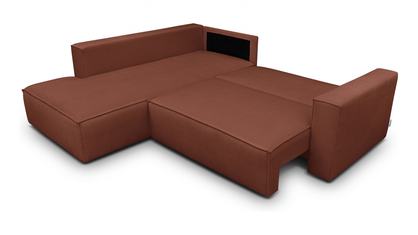 Canapé d'angle ouvert à gauche convertible 3 places en tissu chenille rouille foncé - Emma