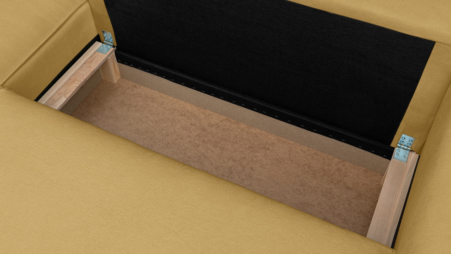 Canapé d'angle ouvert à gauche convertible 3 places en tissu chenille jaune moutarde - Emma