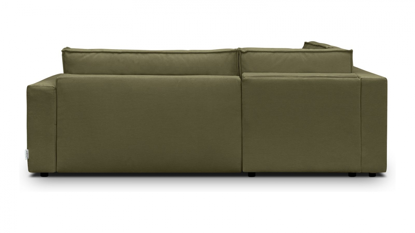 Canapé d'angle ouvert à gauche convertible 3 places en tissu chenille vert kaki - Emma