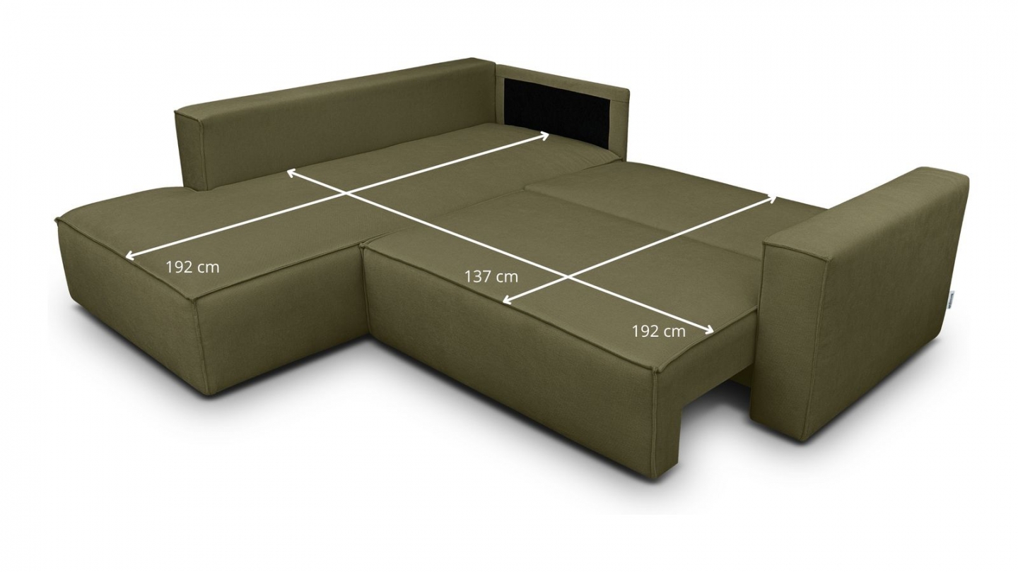 Canapé d'angle ouvert à gauche convertible 3 places en tissu chenille vert kaki - Emma