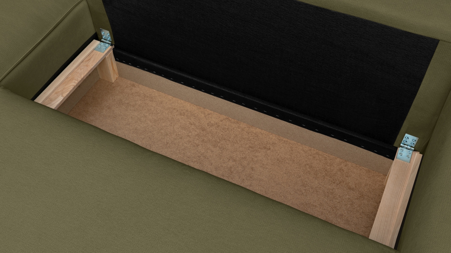 Canapé d'angle ouvert à gauche convertible 3 places en tissu chenille vert kaki - Emma