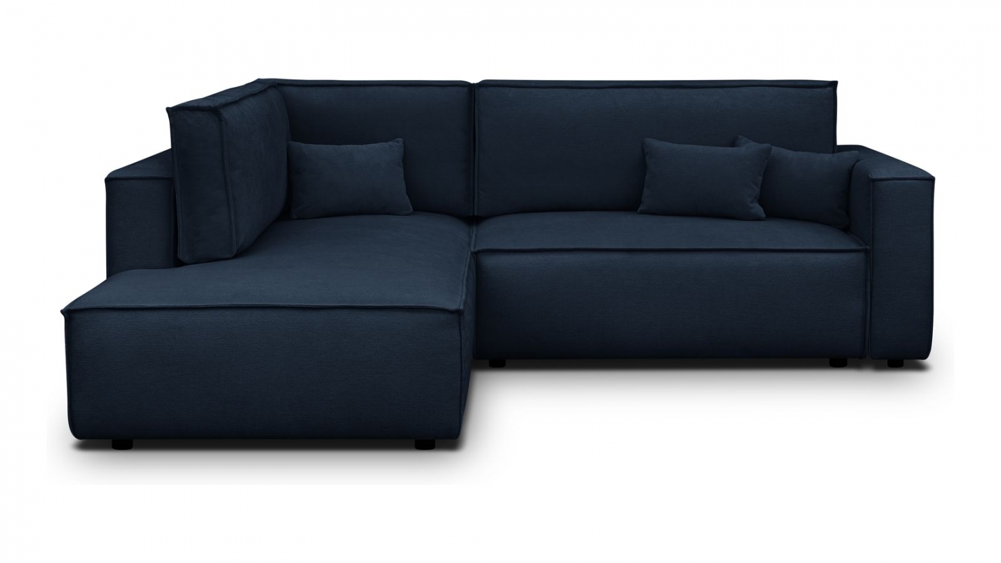 Canapé d'angle ouvert à gauche convertible 3 places en tissu chenille bleu foncé - Emma