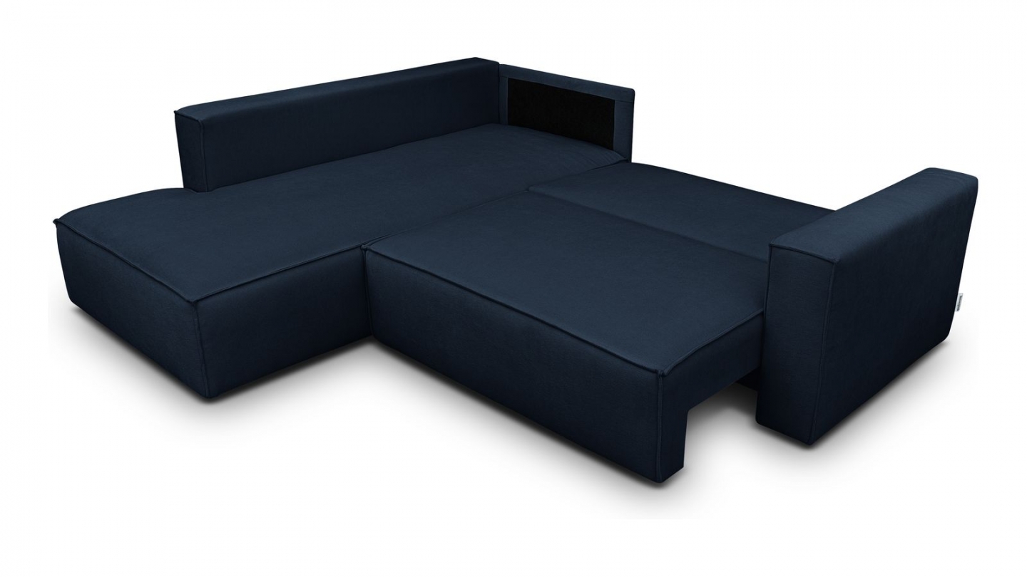 Canapé d'angle ouvert à gauche convertible 3 places en tissu chenille bleu foncé - Emma