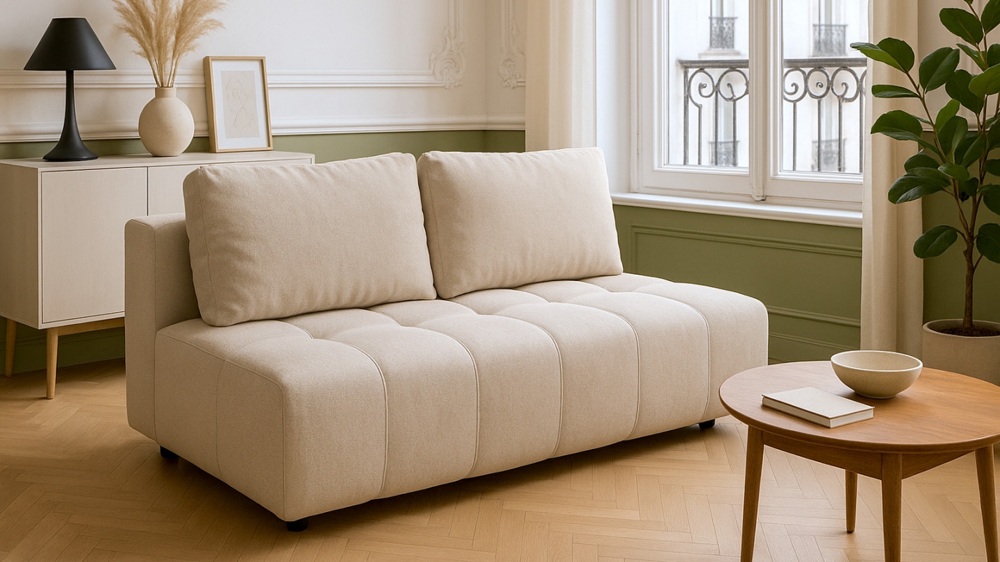 Canapé convertible 3 places en tissu beige - Sacha Canapé convertible 3 places en tissu beige - Sacha