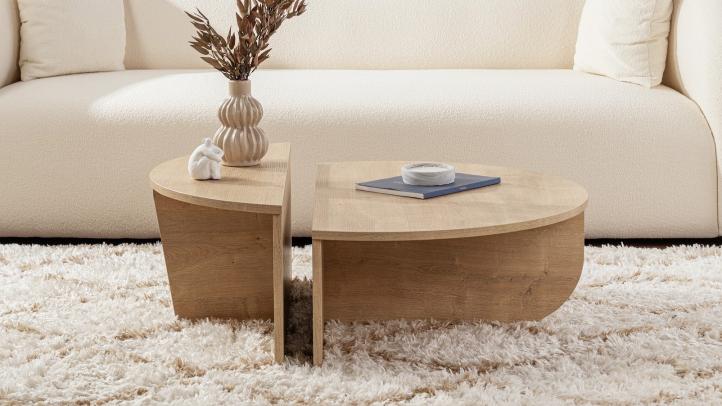 Table basse modulable ronde effet Chêne Ø90 cm - Selma Table basse modulable ronde effet Chêne Ø90 cm - Selma