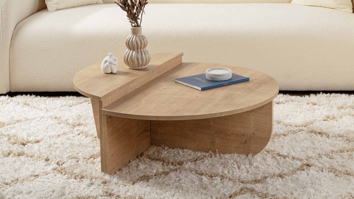 Table basse modulable ronde effet Chêne Ø90 cm - Selma Table basse modulable ronde effet Chêne Ø90 cm - Selma