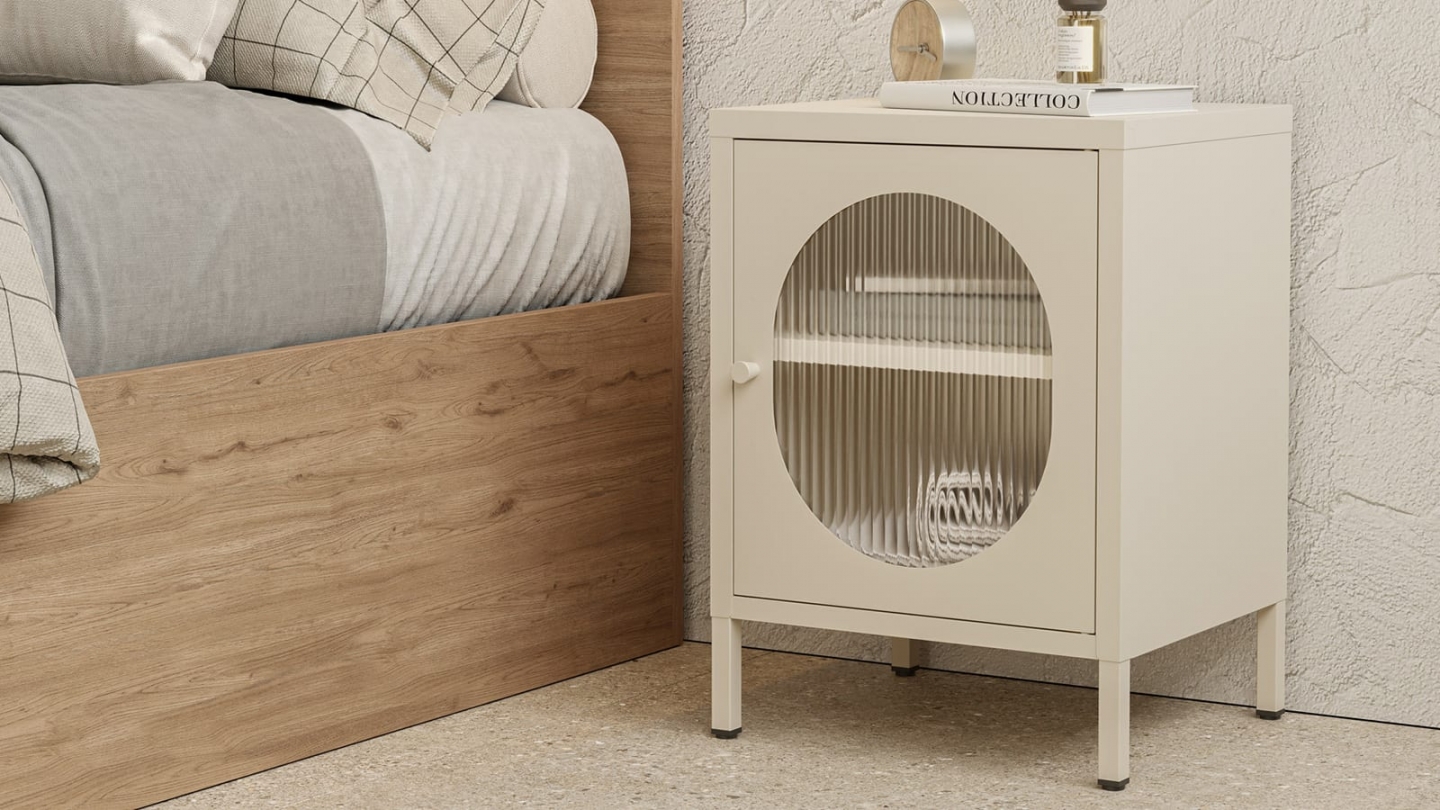 Table de chevet 1 porte en métal beige 40 cm - Ysia