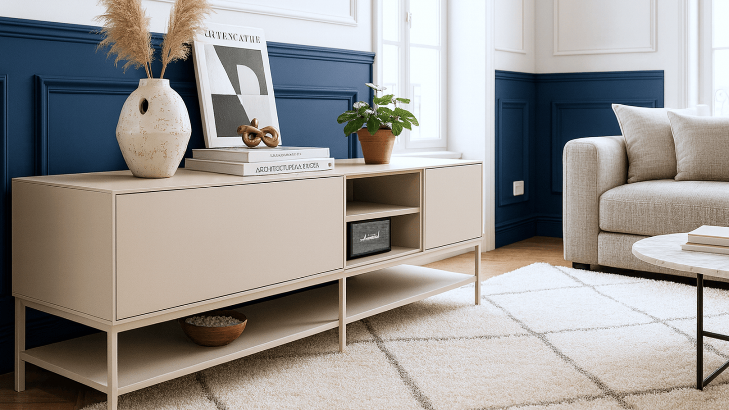 Meuble TV 2 portes 2 niches beige 180 cm - Zara