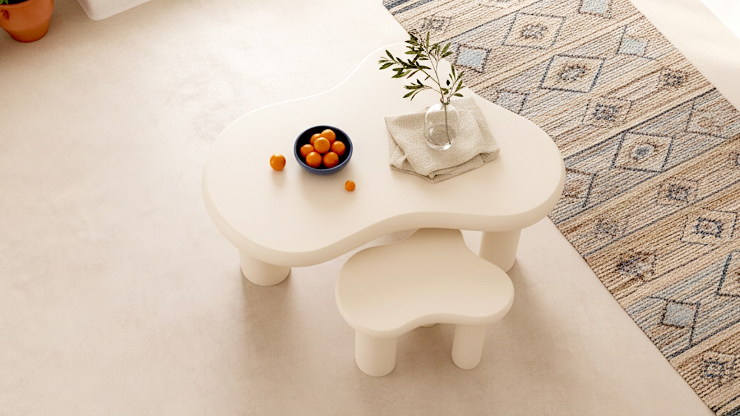 Lot de 2 tables basses organiques gigognes beige - Wave Lot de 2 tables basses organiques gigognes beige - Wave