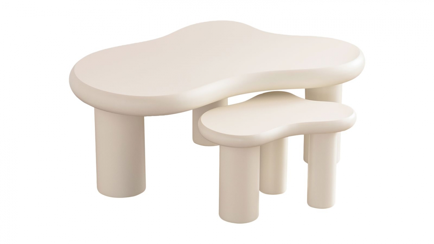 Lot de 2 tables basses organiques gigognes beige - Wave Lot de 2 tables basses organiques gigognes beige - Wave