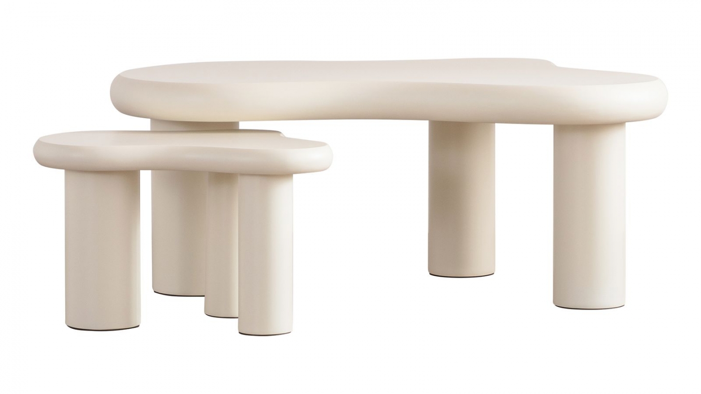 Lot de 2 tables basses organiques gigognes beige - Wave Lot de 2 tables basses organiques gigognes beige - Wave