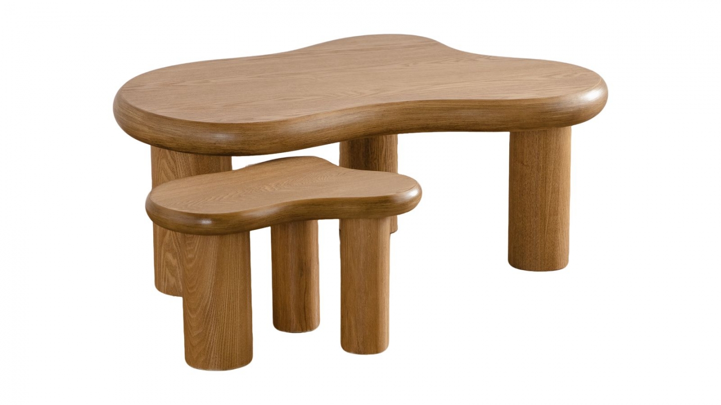 Lot de 2 tables basses organiques gigognes en bois - Wave
