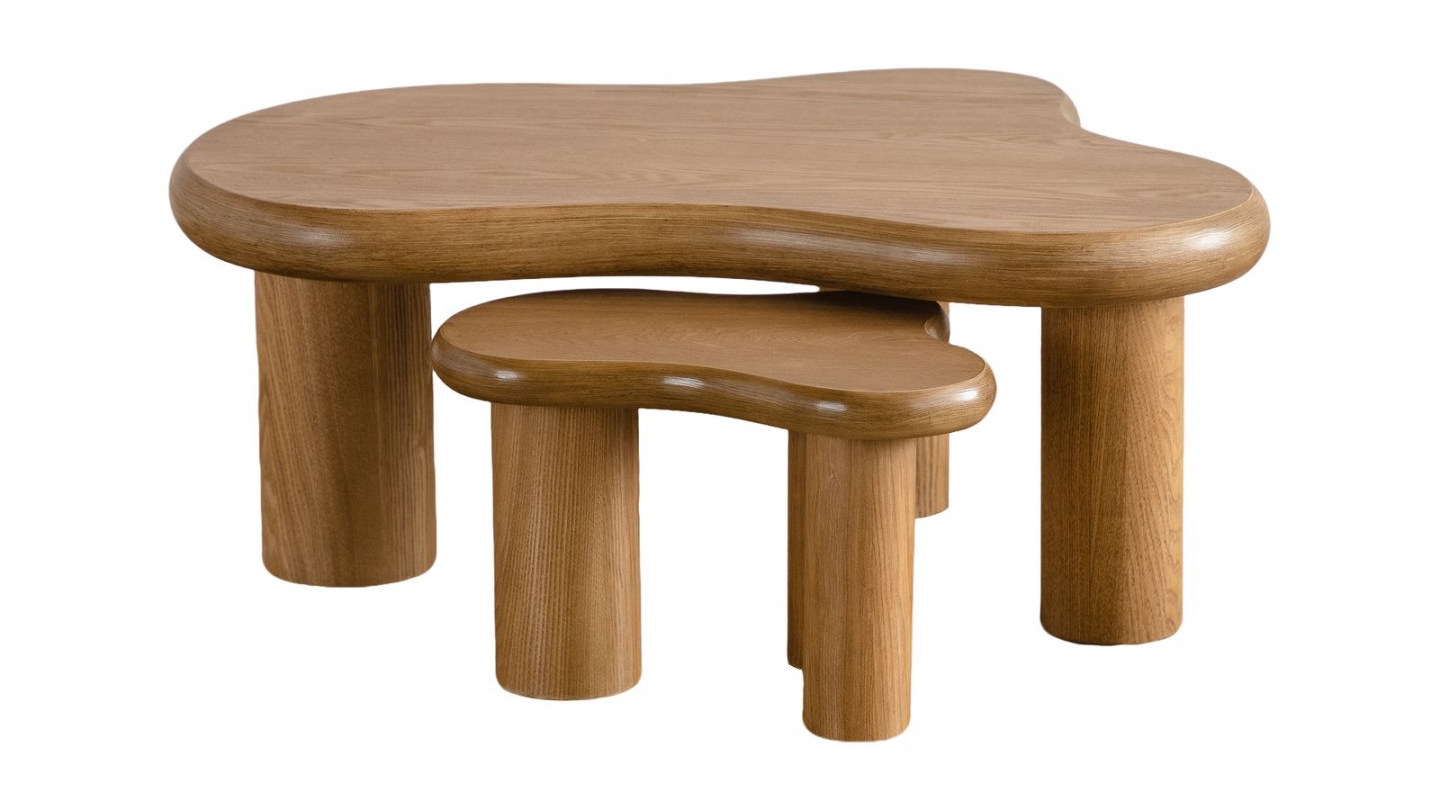 Lot de 2 tables basses organiques gigognes en bois - Wave