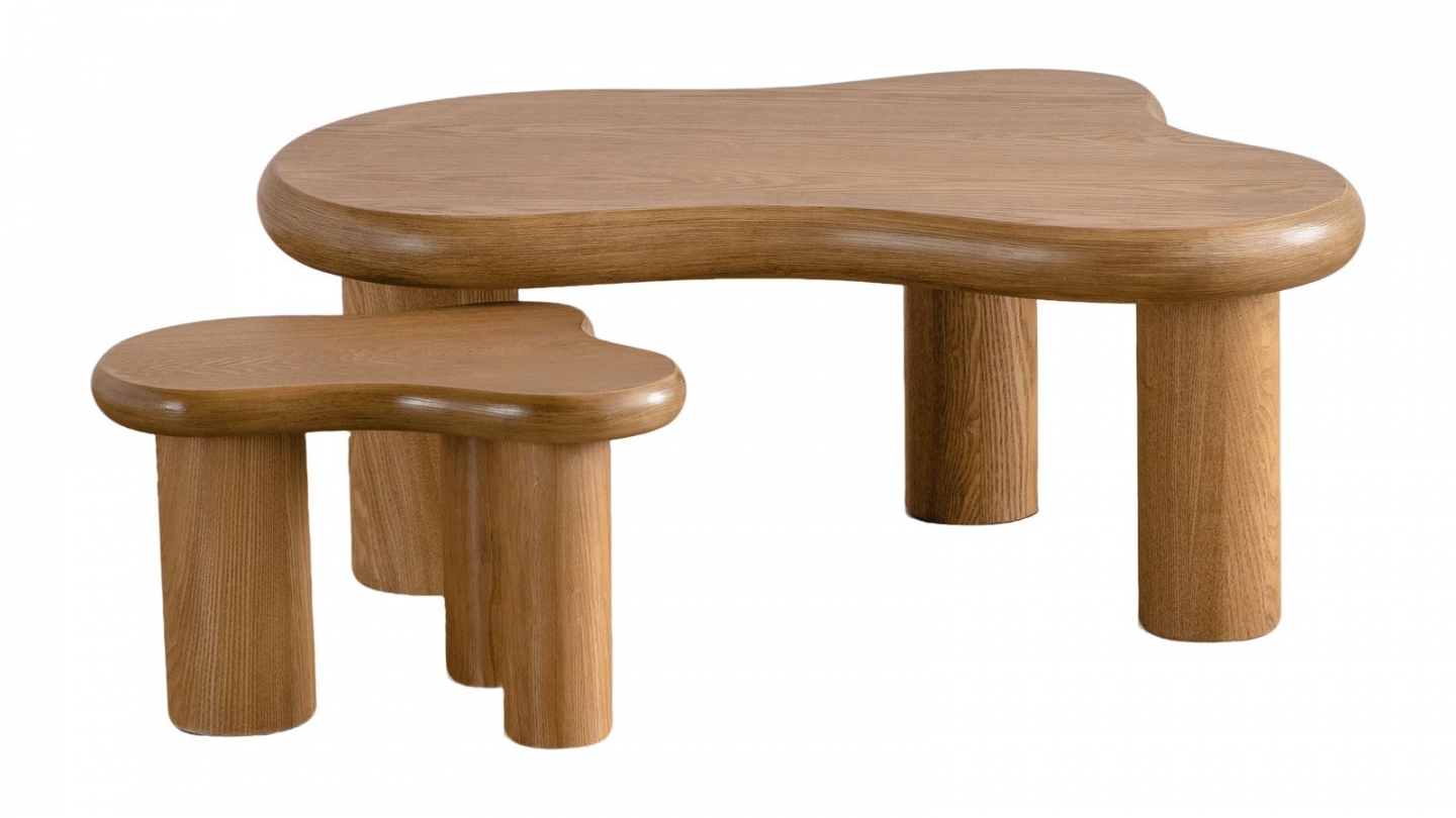 Lot de 2 tables basses organiques gigognes en bois - Wave
