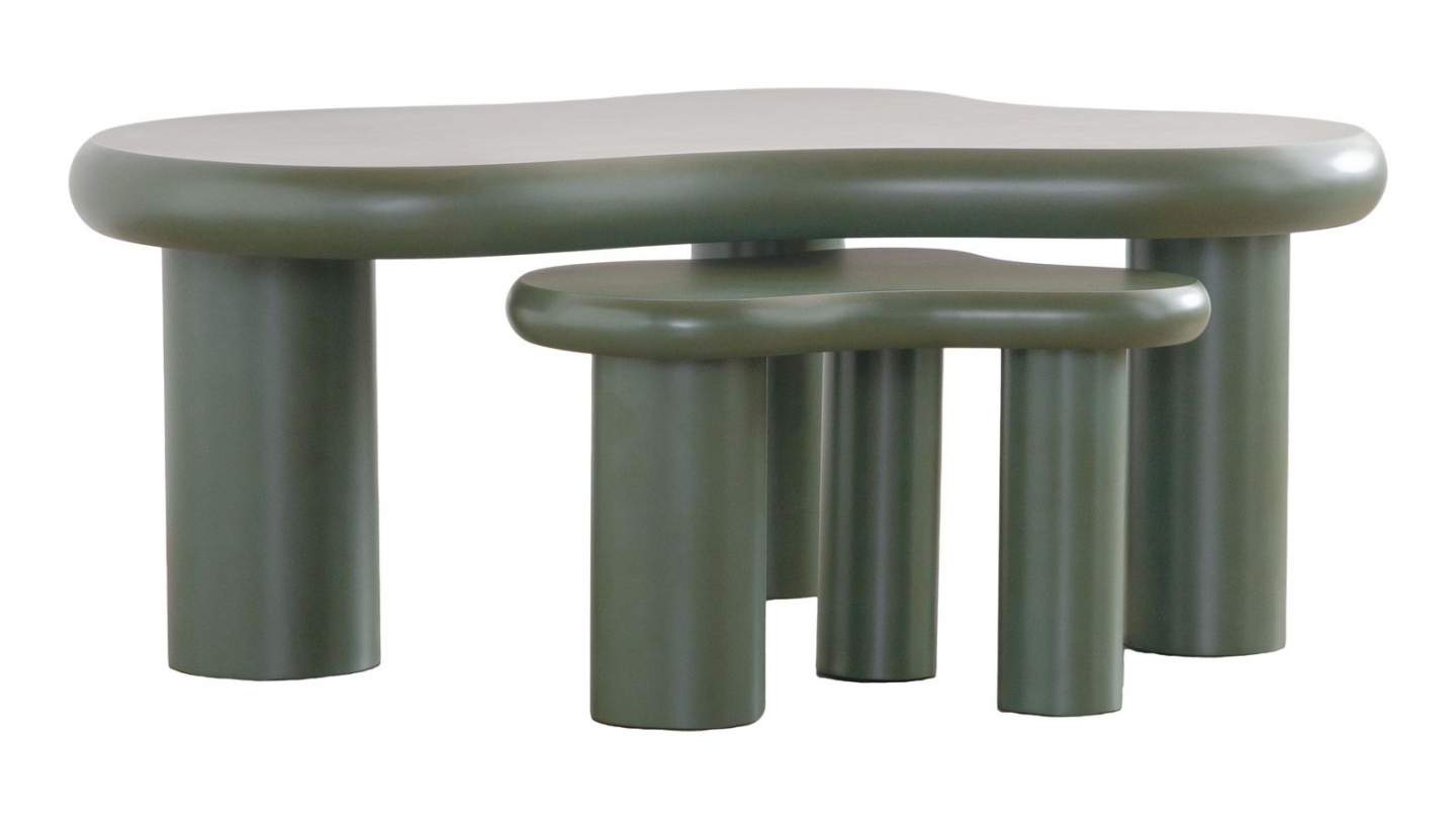 Lot de 2 tables basses organiques gigognes vert mat - Wave