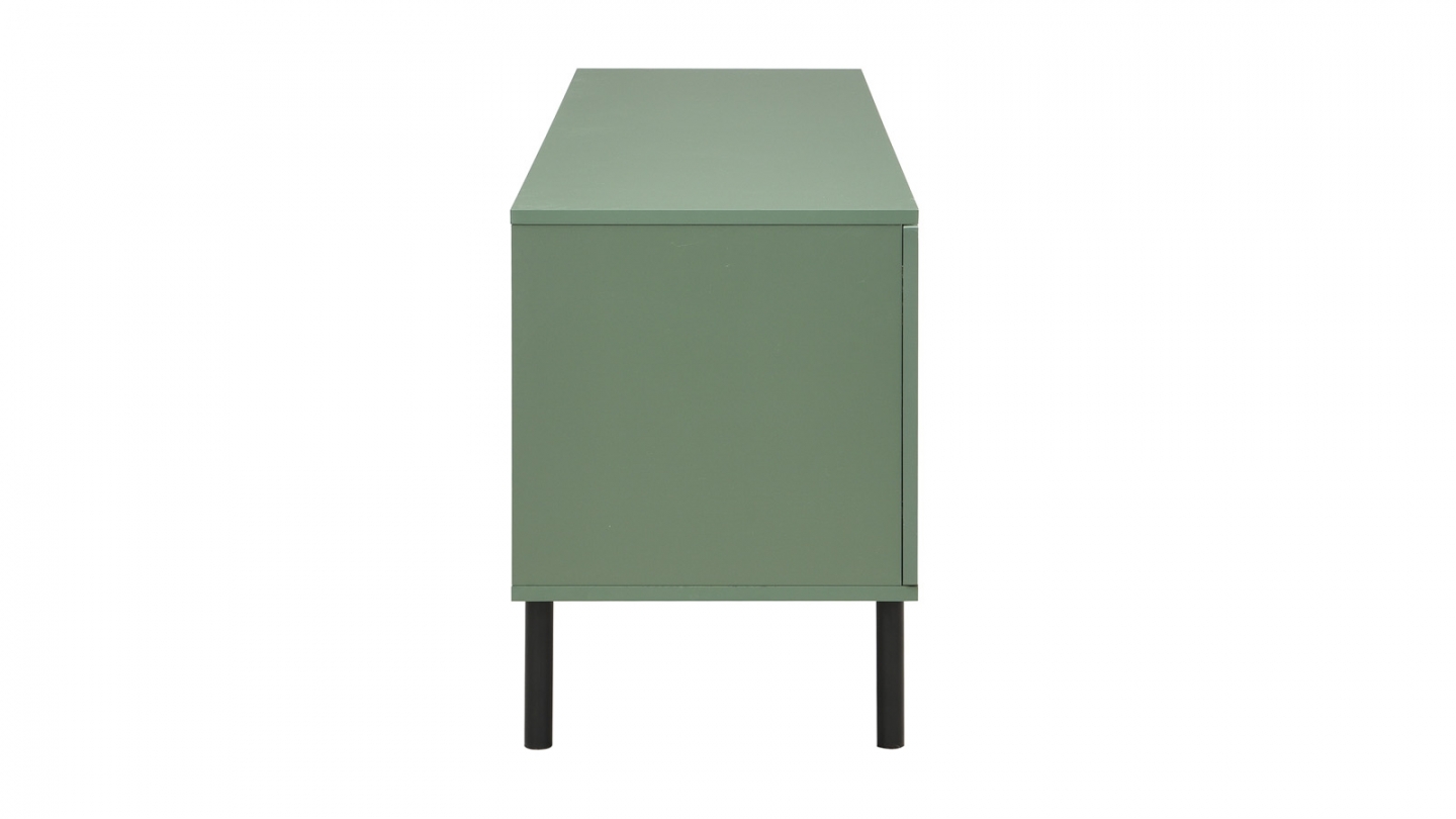 Meuble TV 2 portes bicolore vert / cannage L160xP40HH55 cm - Luma
