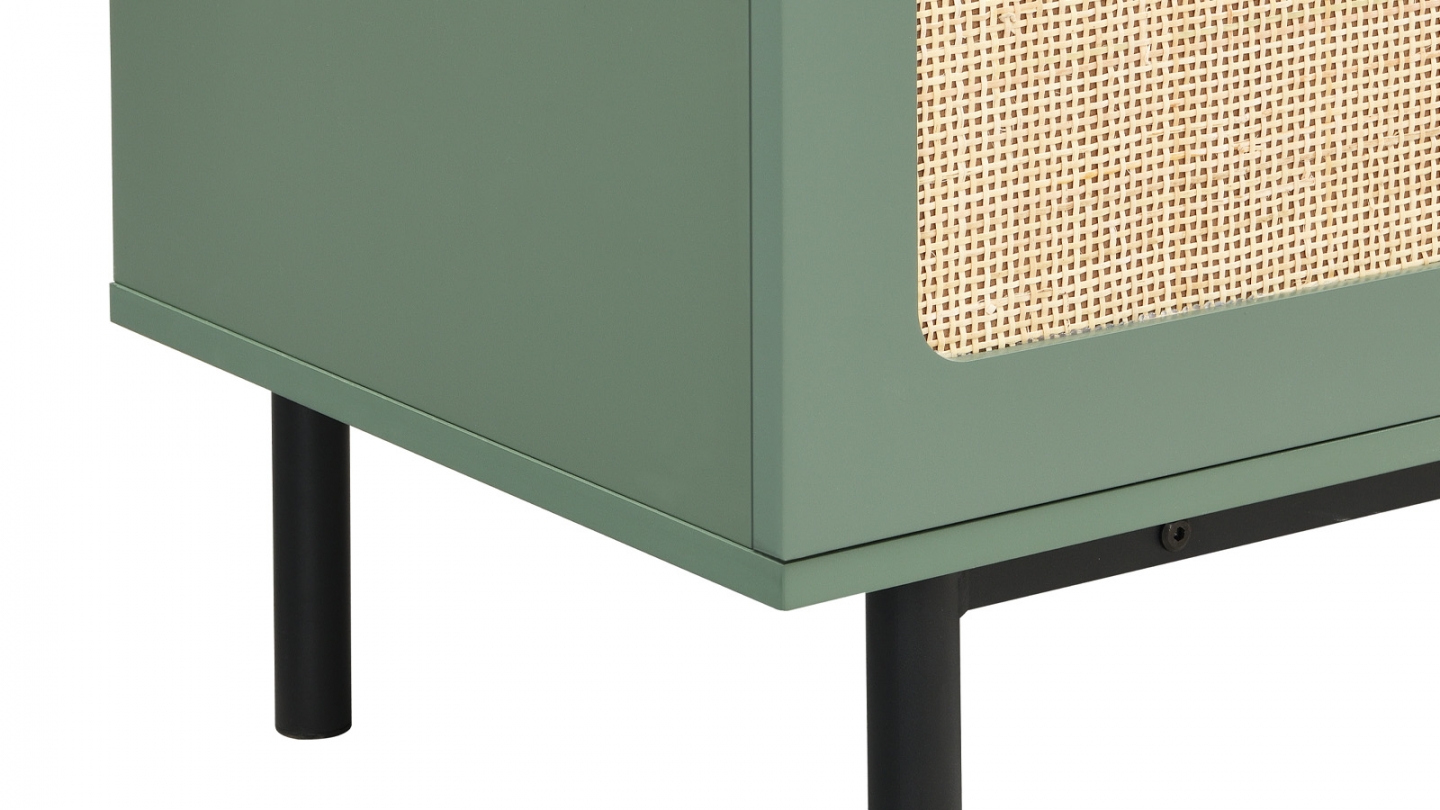 Meuble TV 2 portes bicolore vert / cannage L160xP40HH55 cm - Luma